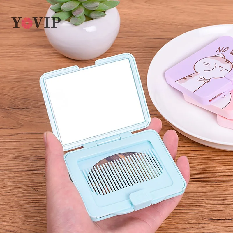 Travel Portable Folding Small Comb Compact Pocket Size Hair Brush Cosmetic Mirror Head Scalp Massager Relax Brush with Mirror