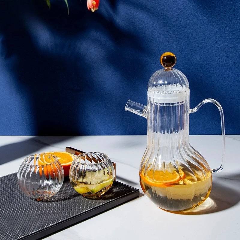 Heat-resistant borosilicate glass teapot set, one pot and two cups, high-end living room decoration