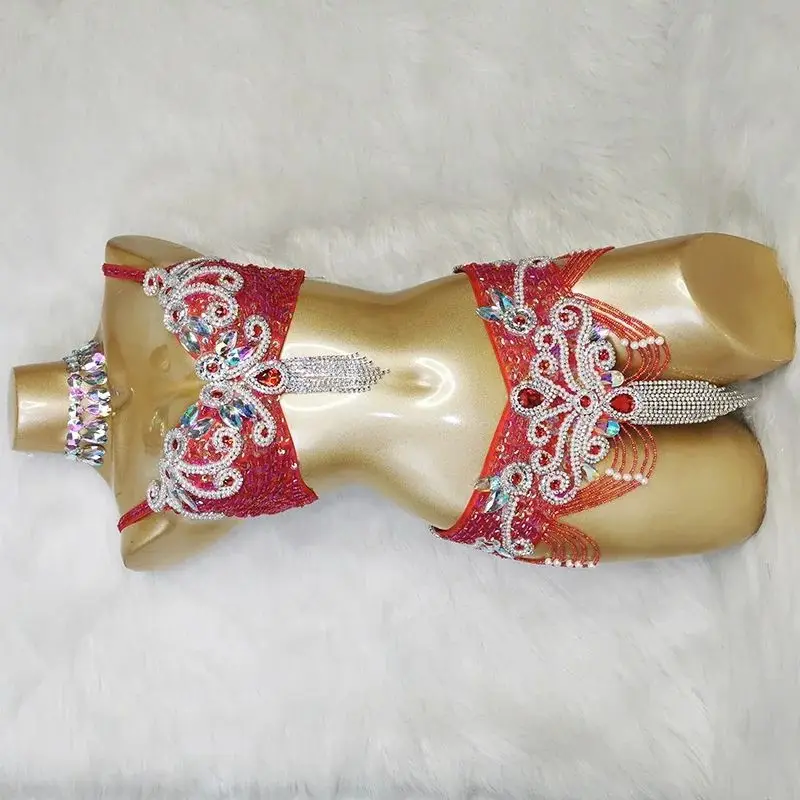 

Rave outfit Women's Beaded Belly Dance Costumes Wear Bra Belt 2pc Sets Ladies Bellydancing Costumes Carnival Bellydance Clothes