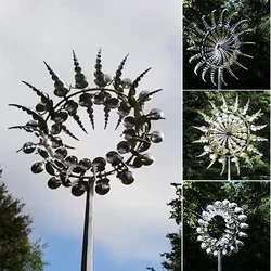 Nuovo mulino a vento in metallo unico e magico 3D scultura cinetica alimentata a vento prato vento in metallo filatori solari Yard e Garden Decor