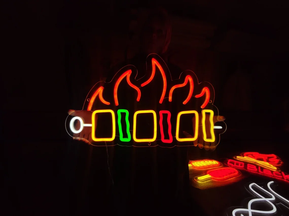 Imagem -06 - Churrasco Neon Led Sign Kebab Carne Quente Neon Light com Pimentas Personalizado