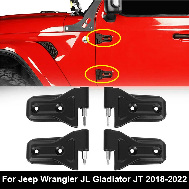 4Pcs/2Pairs Aluminium Coated Auto Door Side Hinge Conversion Kits For Jeep Wrangler JL JT 2018-2022 Car Replacement Accessorise