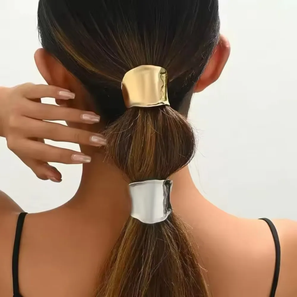 Attache-cheveux élastique en métal irrégulier or/argent pour femme, design tendance, accessoire capillaire multifonctionnel