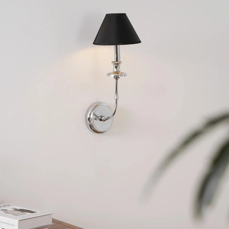 

Minimalist Black Cloth Covered Wall Lamp Living Room Background Light Luxury Lamp Bedroom Bedside Study Staircase Lighting