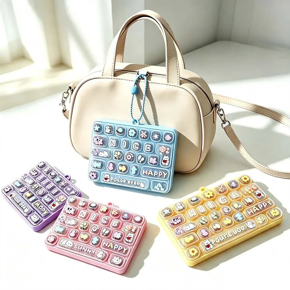 26Grid Keycap Clicker Anti Stress Fidget Keyboard Keychain Decompression Button Cartoon Hand Relax Party Favor Gift 26구 키캡 키링