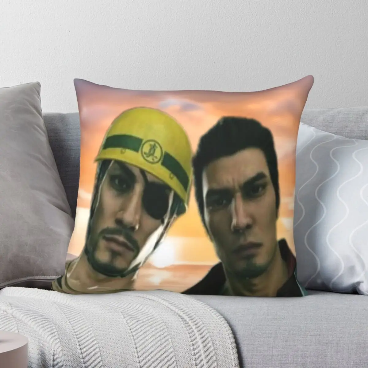 Yakuza Majima & Kiryu Sunrise Square Pillowcase Polyester Linen Velvet Creative Zip Decor Pillow Case Car Cushion Cover