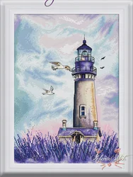 Lavender lighthouse 36-47  Embroidery,DIY 14CT Unprinted Arts Cross stitch kits Set Cross-Stitching Home Decor