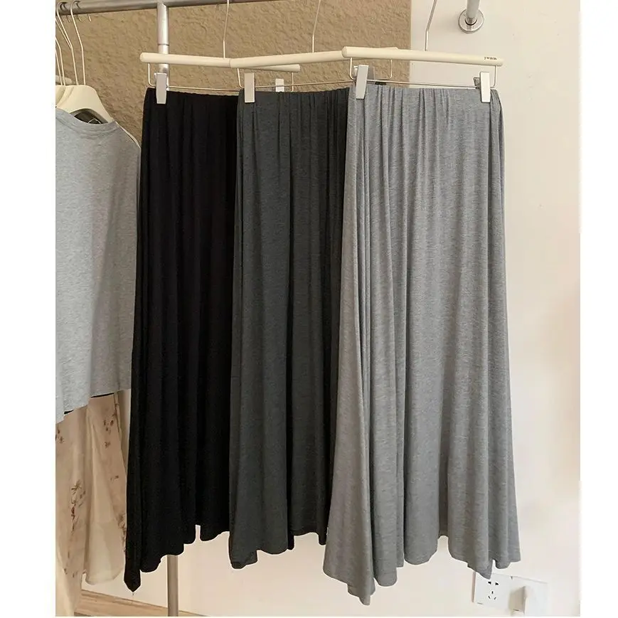 Elegant Lady Style High Waist Pure Color Face Mask Long Skirt Breathable Korean Version A-Line Midi Skirt for Young Women