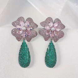 SENYU Super Luxury Flower Design Wedding Earring Women Party Banquet Cubic Zirconia Jewelry Anniversary Gift