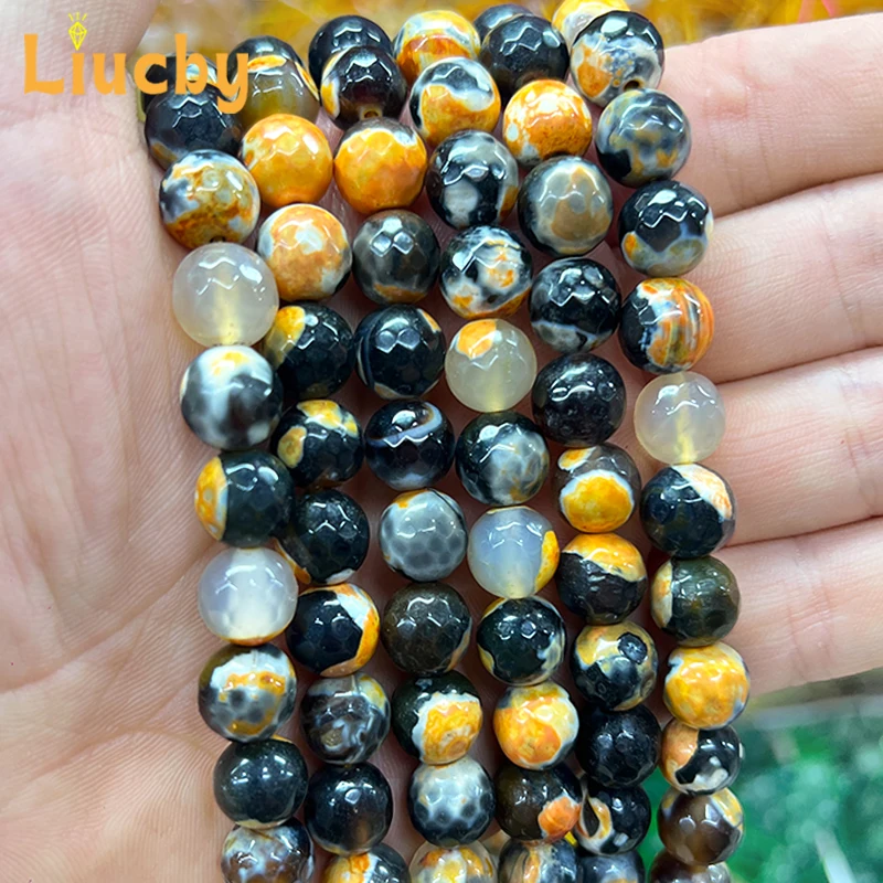 Natural Stone Orange Yellow Fire Agate Dragon Pattern Beads for Jewelry Making Diy Accessories Handstring 6/8/10mm 15' Wholesale