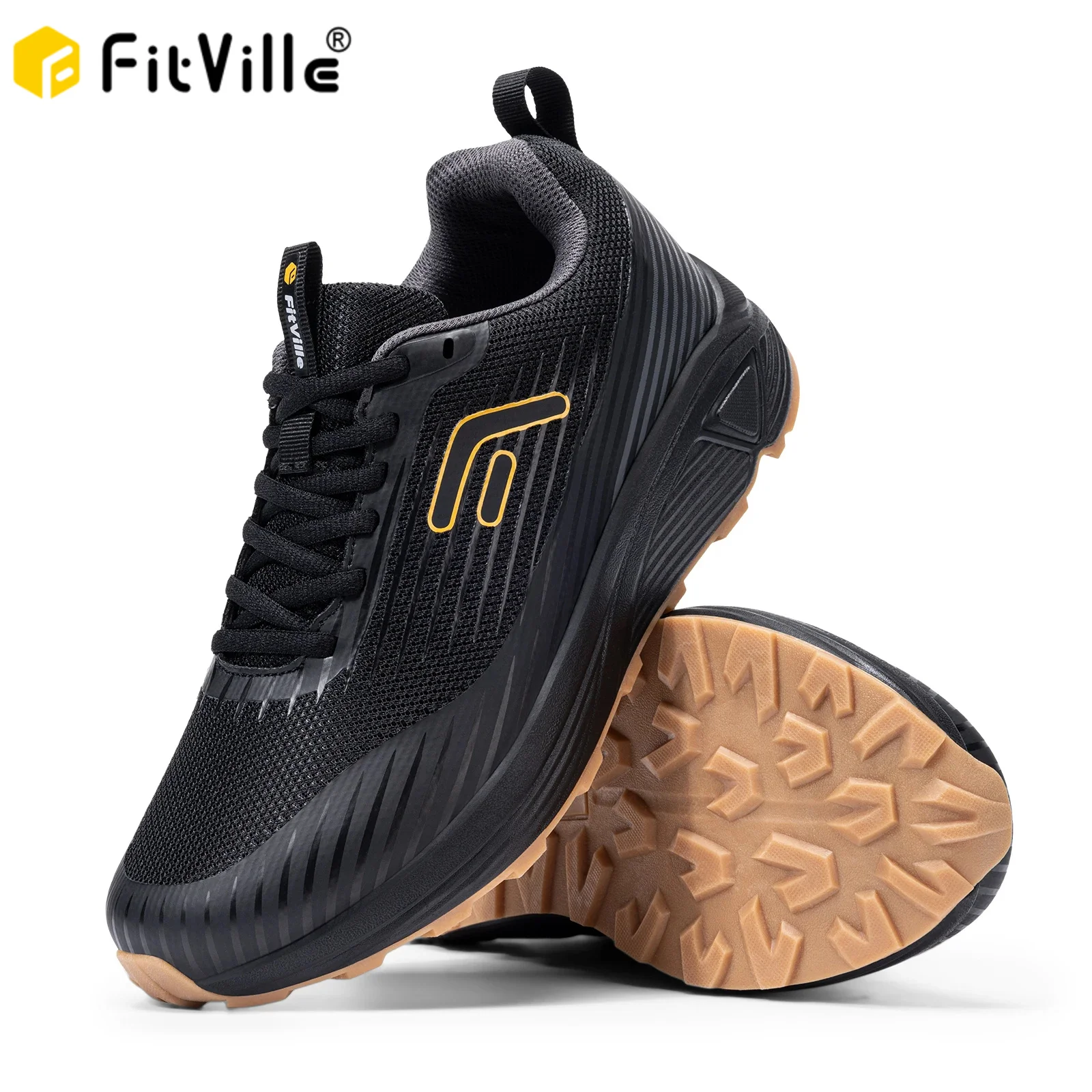FitVille Men's Trail Running Shoes Sneakers Wide Design Non-Slip Lightweight for Swollen Feet Arch Support Pain Relief
