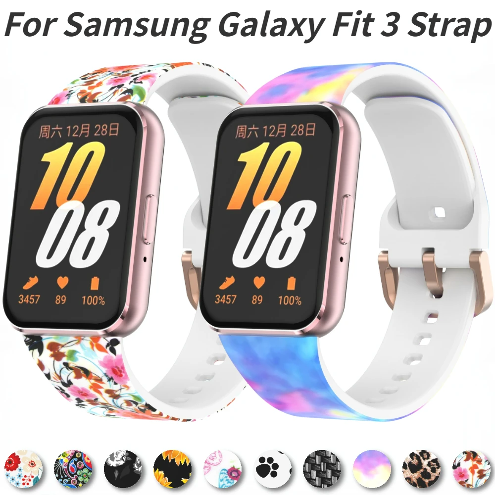 Sport Printed Silicone Strap for Samsung Galaxy Fit 3 Original Replaceable Wristband Belt for Samsung Galaxy Fit 3 Bracelet Band