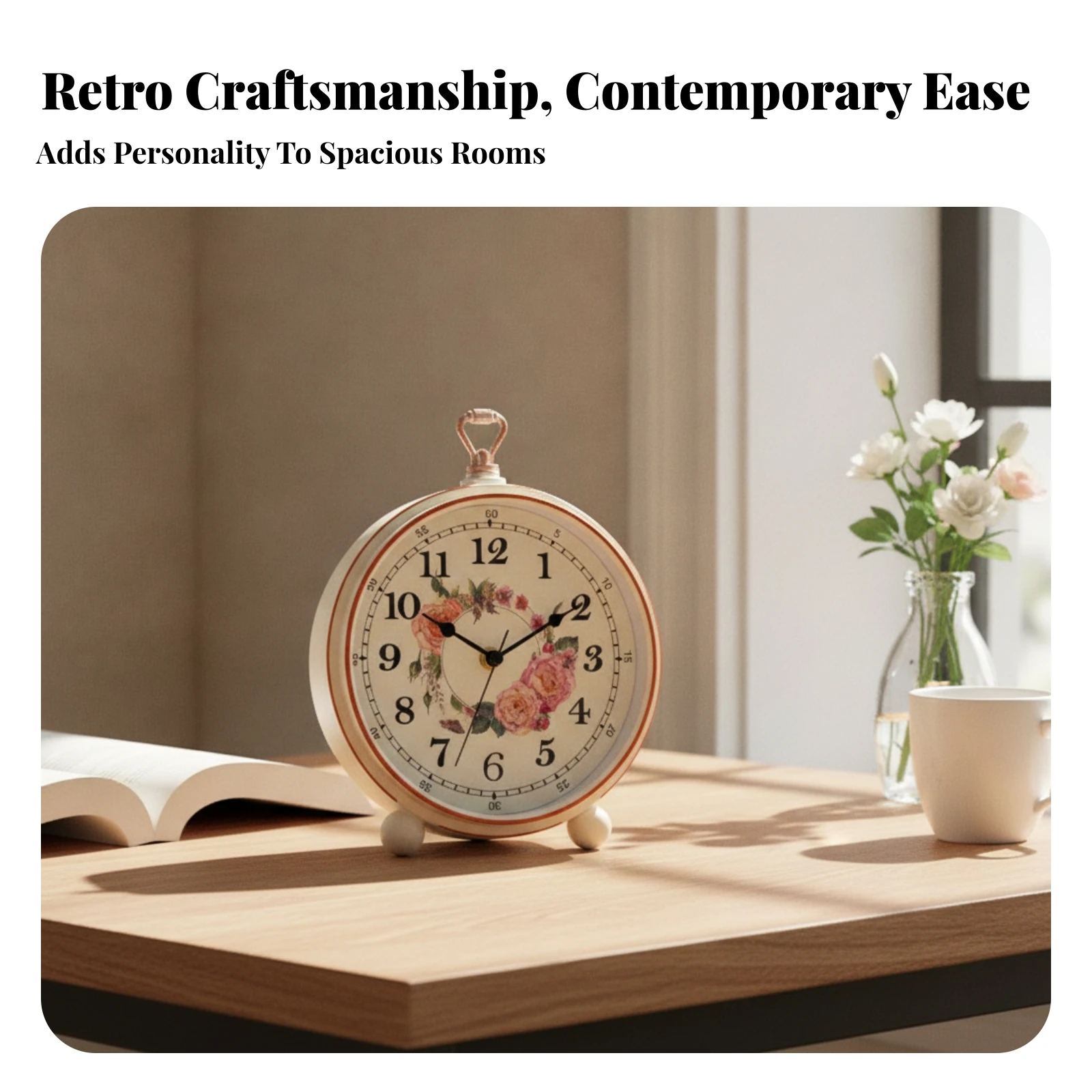 Copper-Toned Vintage Analog Clock Easy to Set Rounded Feet Desktop Alarm Clock Home Decor for Tabletop Display