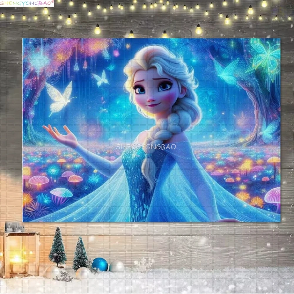 

Disney Anna Elsa Princess Background Happy Birthday Party Kids Girls Baby Shower Wonderland Photography Backdrops FZ-21