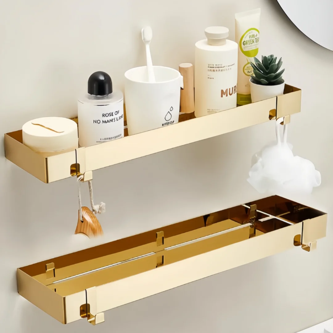 

Gold Bathroom Storage Holder Wall Mount Bathroom Shelf Bathroom Organizer Holder Stainless Steel Corner Shelf Bath Shower Shelf