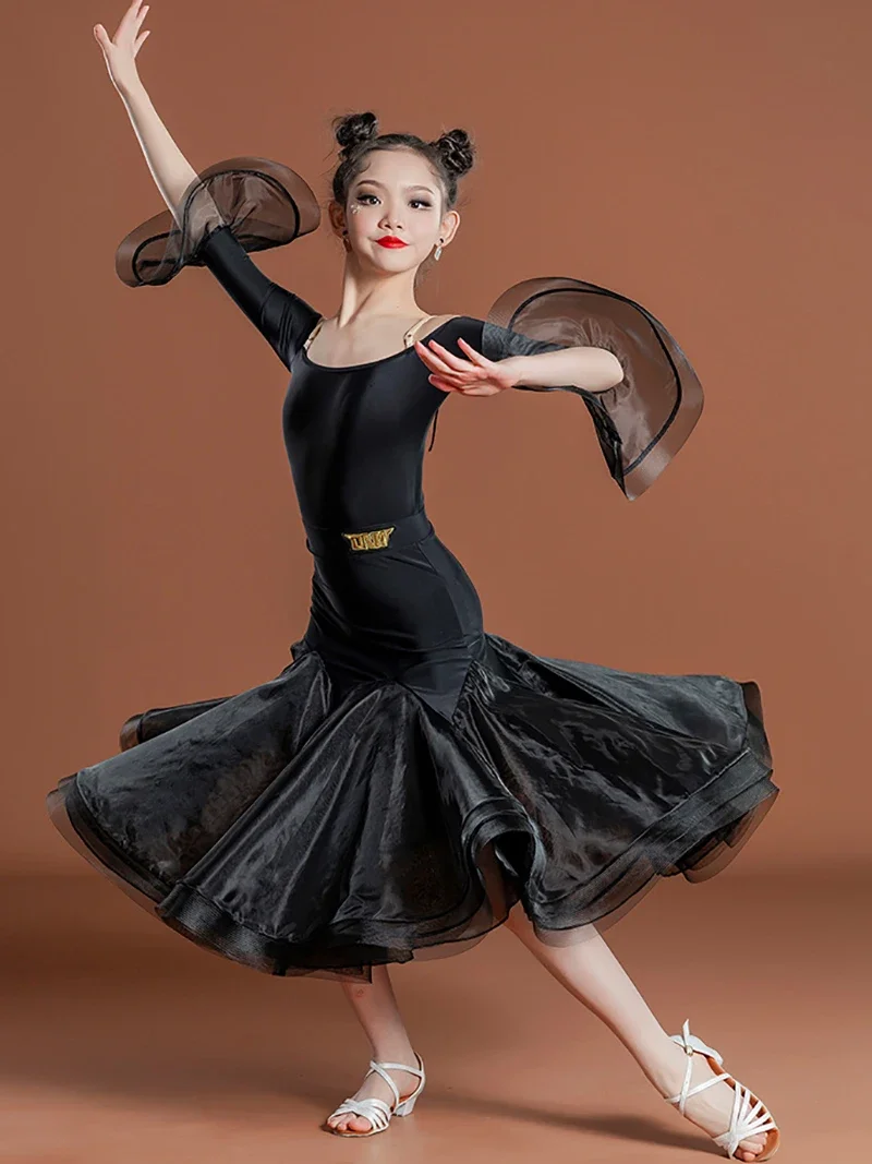 Lolita Latin Dance Training Performance for Children, Cut-out Initiated Cha Cha Samba Practice Clothing, Dancewear Costume for Girls