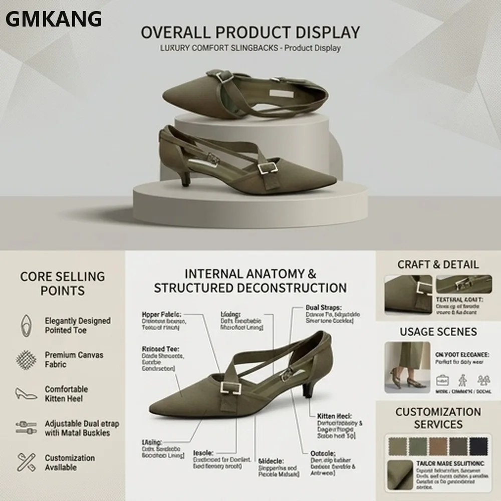Women's Canvas Pumps Pointed Toe Slip On Flats With Metal Buckle Detail, Breathable Comfortable Casual Shoes For Office Work