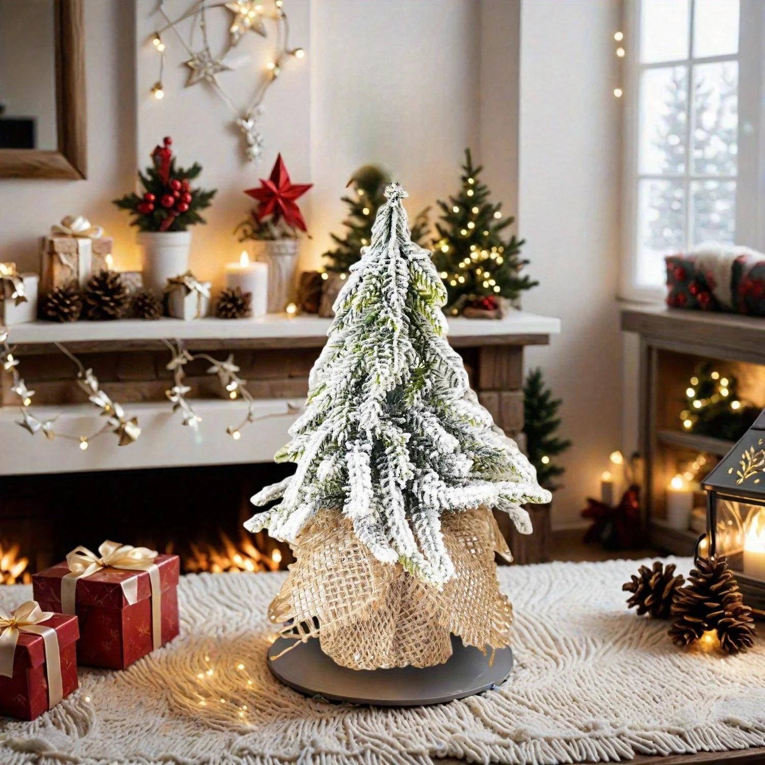 قطعة واحدة من شجرة عيد الميلاد الاصطناعية مع مشهد ثلجي قطيفة، مناسبة لعيد الميلاد ورأس السنة والمهرجانات