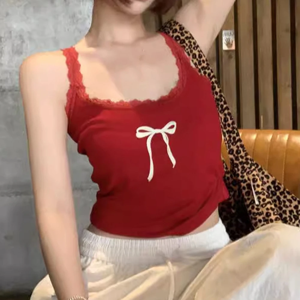 

Для повседневной носки, камзол с кружевным бантом, сексуальный летний топ, повседневное модное нижнее белье с бантом и принтом для женщин, дизайн без рукавов