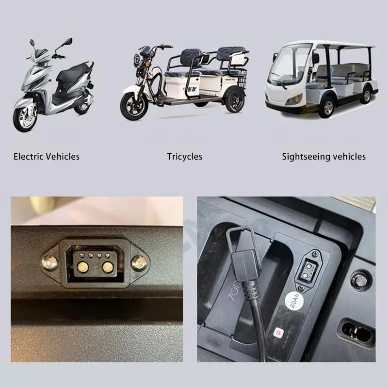 E-Bike Lithium Battery Connector High-power Charging Socket 2+4 Pin Female Electric Vehicle 6Pin Socket with Power Cord