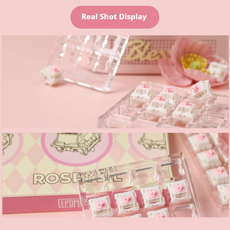 EPOMAKER Roseveil Switch 30 Pieces Silent 5-Pin 32gf Pre-lubed Linear Switches with LY Stem Compatible with MX Structure Keycaps