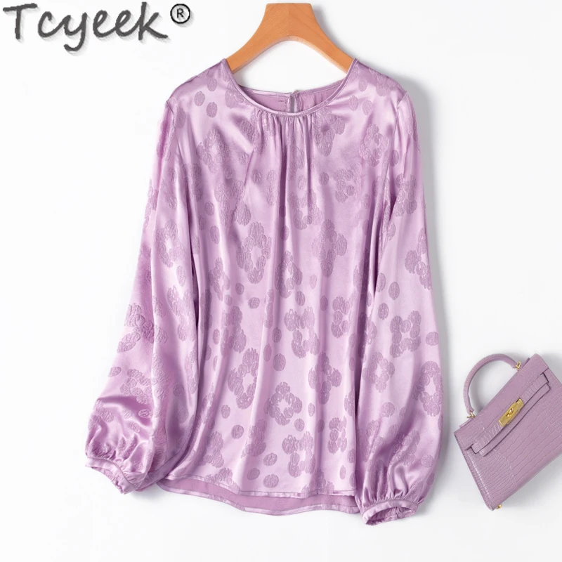 

Tcyeek 93% Mulberry Silk Blouse Women Spring Clothes 22Mm Real Silk Elegant Female Blouses 2024 Women's Long Sleeve Top Sweet