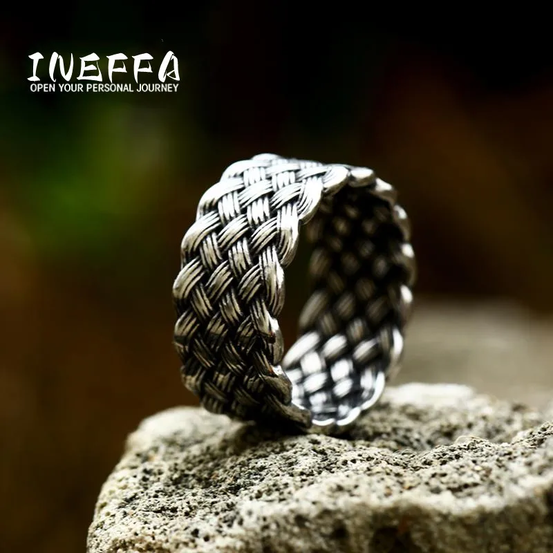 INEFFA Nordic Viking Celtic Knot Stainless Steel Ring Vintage StyleTitanium Steel Rings for Men Jewelry Size 7/8/9/10/11/12/13