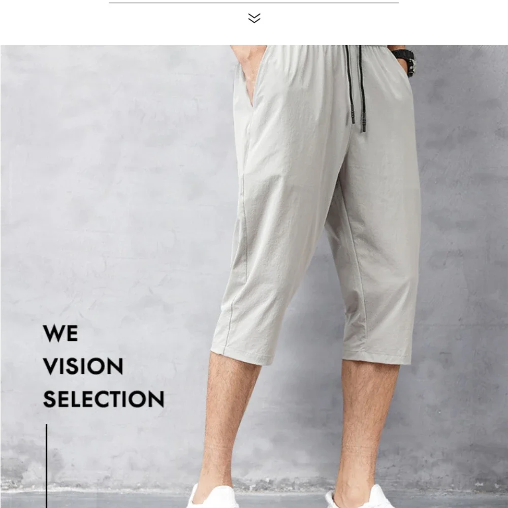 Men's Shorts Summer Breeches 2023 Thin Nylon 3/4 Length Trousers Male Bermuda Board Quick Drying Beach Black Men's Long Shorts