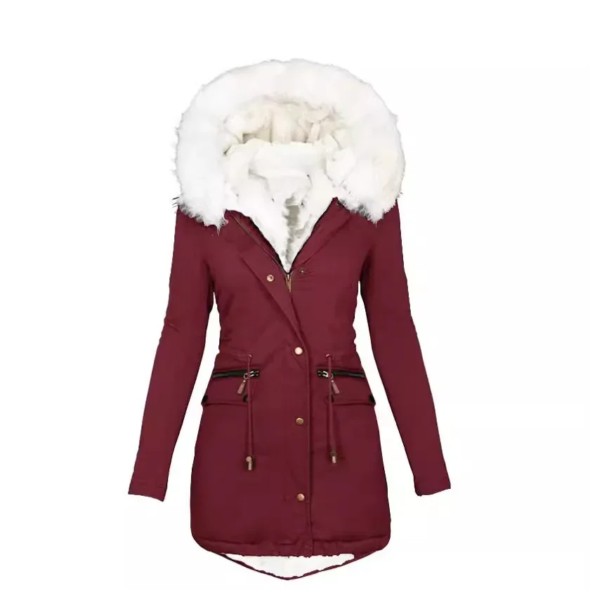 2024 Winter Hot Cotton Clothes Large Women\'s Clothing with Thick Velvet Hoodie Long Cotton Jacket