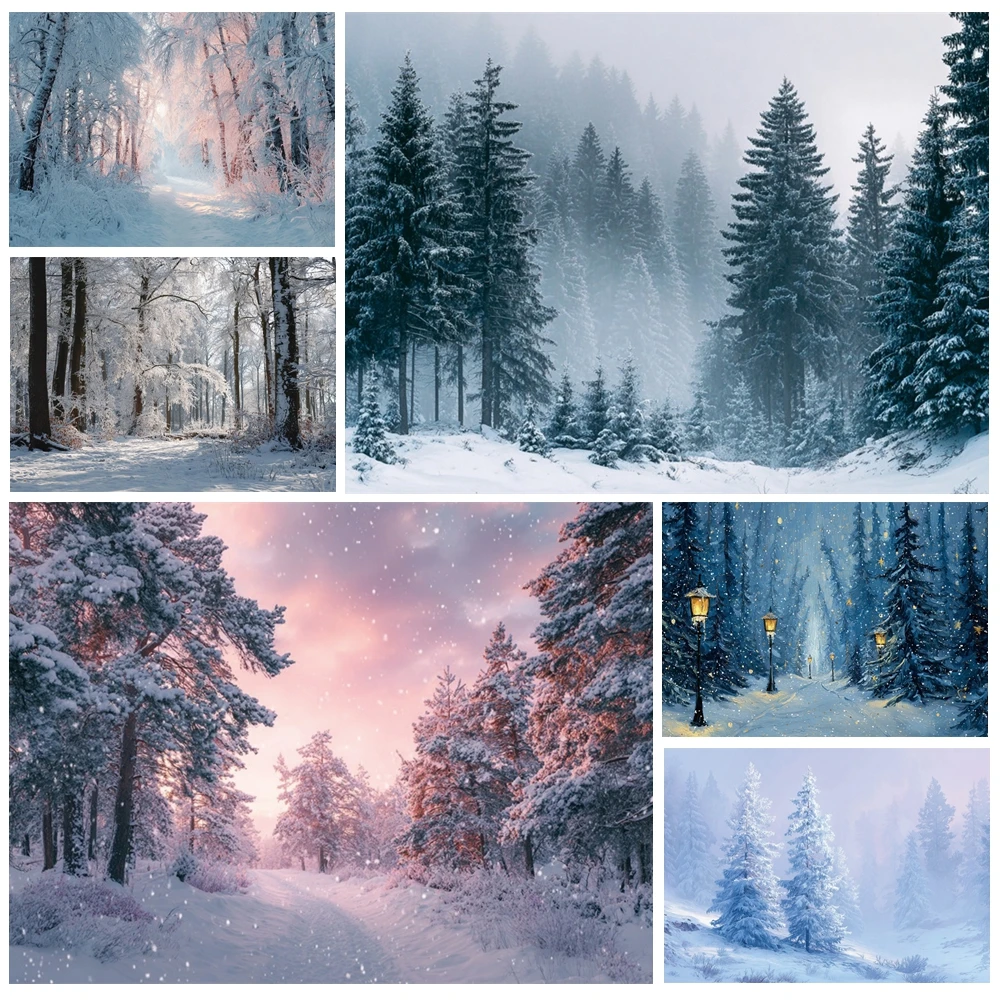 

MOON.QG Photography Background Snowy Pine Path 2025 Winter Backdrop Decoration Kids Photozone Photobooth Shooting Props Poster