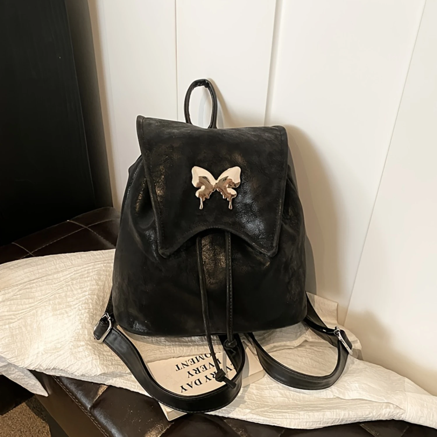 

1pc Casual & Cute Style Accent Faux Leather Backpack - Shopping & Travel Bag