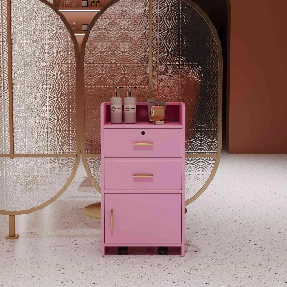 

Portable Rolling Salon Station with Hair Dryer Holders Locking Storage Cabinet 31.1" for Barber Shop Spa Custom