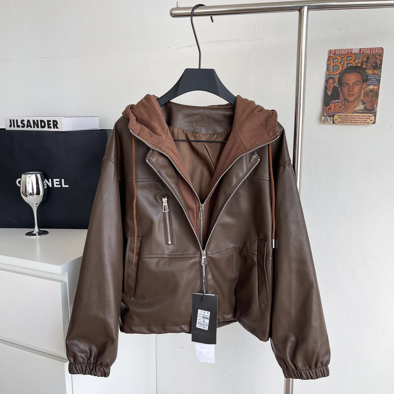 

Куртка из искусственной кожи с двойной молнией, женская весенне-осенняя модная лоскутная свободная верхняя одежда с капюшоном, универсальное женское пальто с длинными рукавами