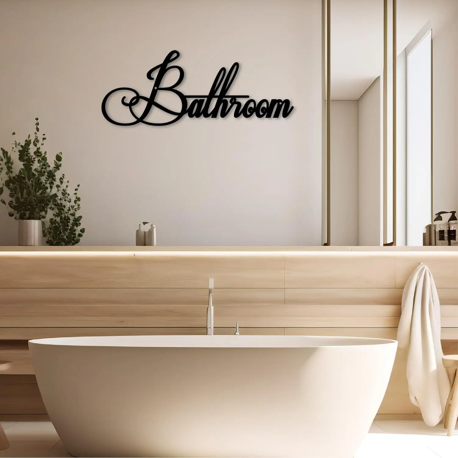 Black Aluminum Bathroom Sign Farmhouse Wall Decor Rust-Free Metal Letter Art Waterproof Hollow Cutout Plaque for Home Hotel