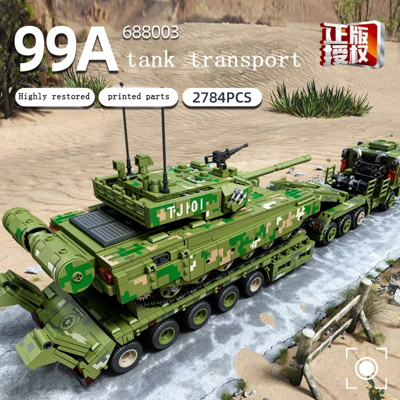 Penrose War 688003 seria klocki 99A Transporter czołgów opancerzony rydwan artyleria Model Ornament chłopiec zabawki konstrukcyjne prezent