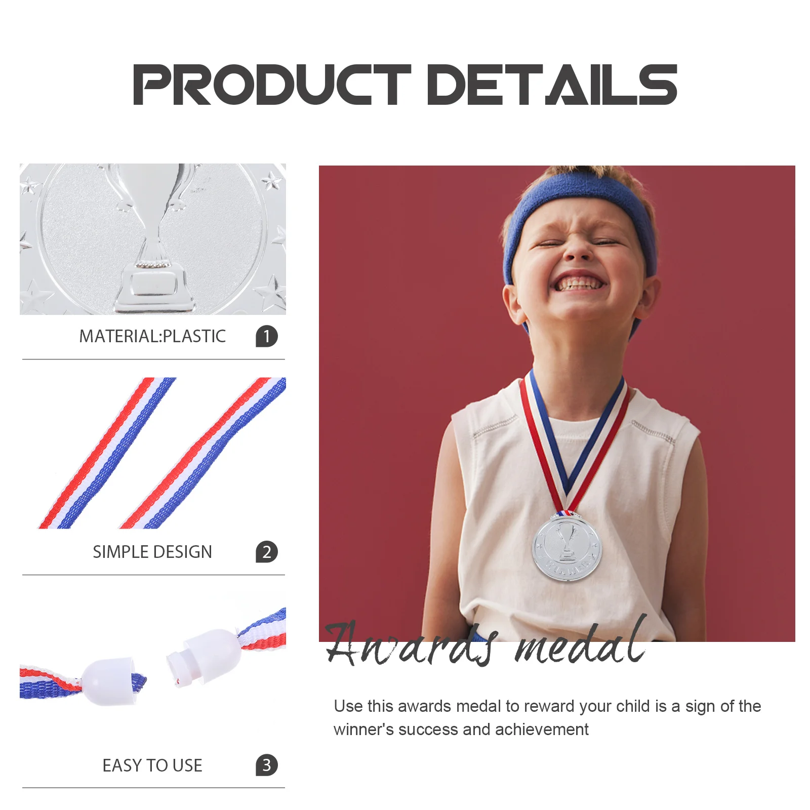 

6Pcs Awards Medals Plastic Durable Sports Medals for Kids School Sports Day Party Favors Success Reward Medal Awards Medal