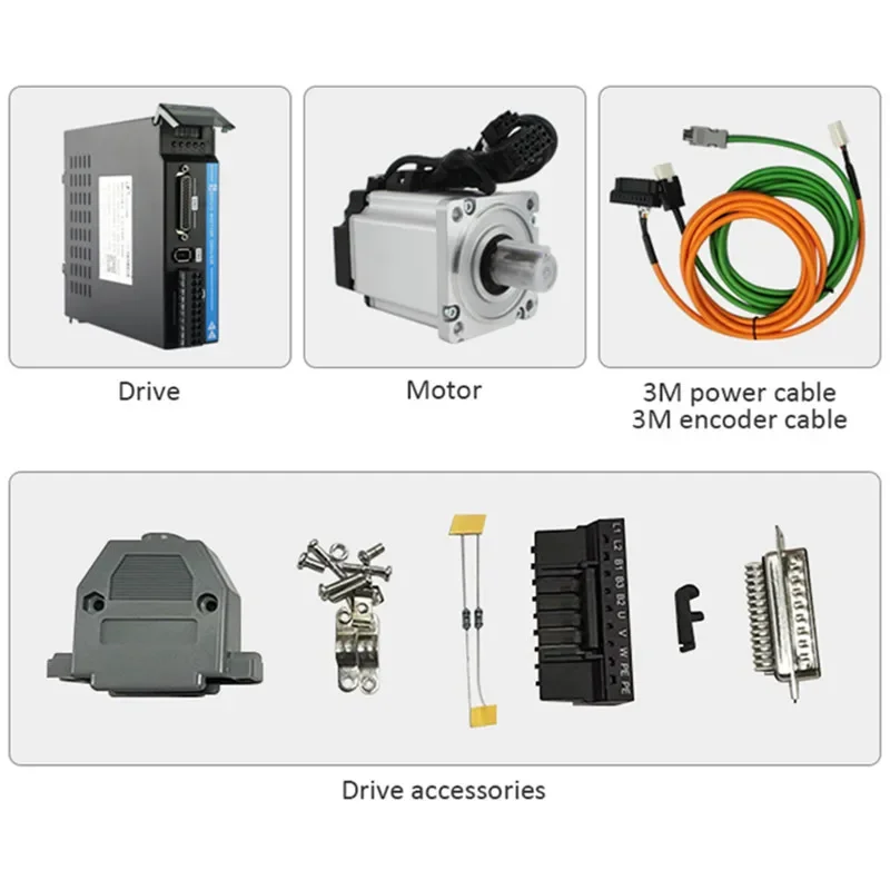 60 Flange Servo Motor A5 AC motor 220v 200W 400W 600W Servomotor with Driver 3M Cable set for CNC Machine