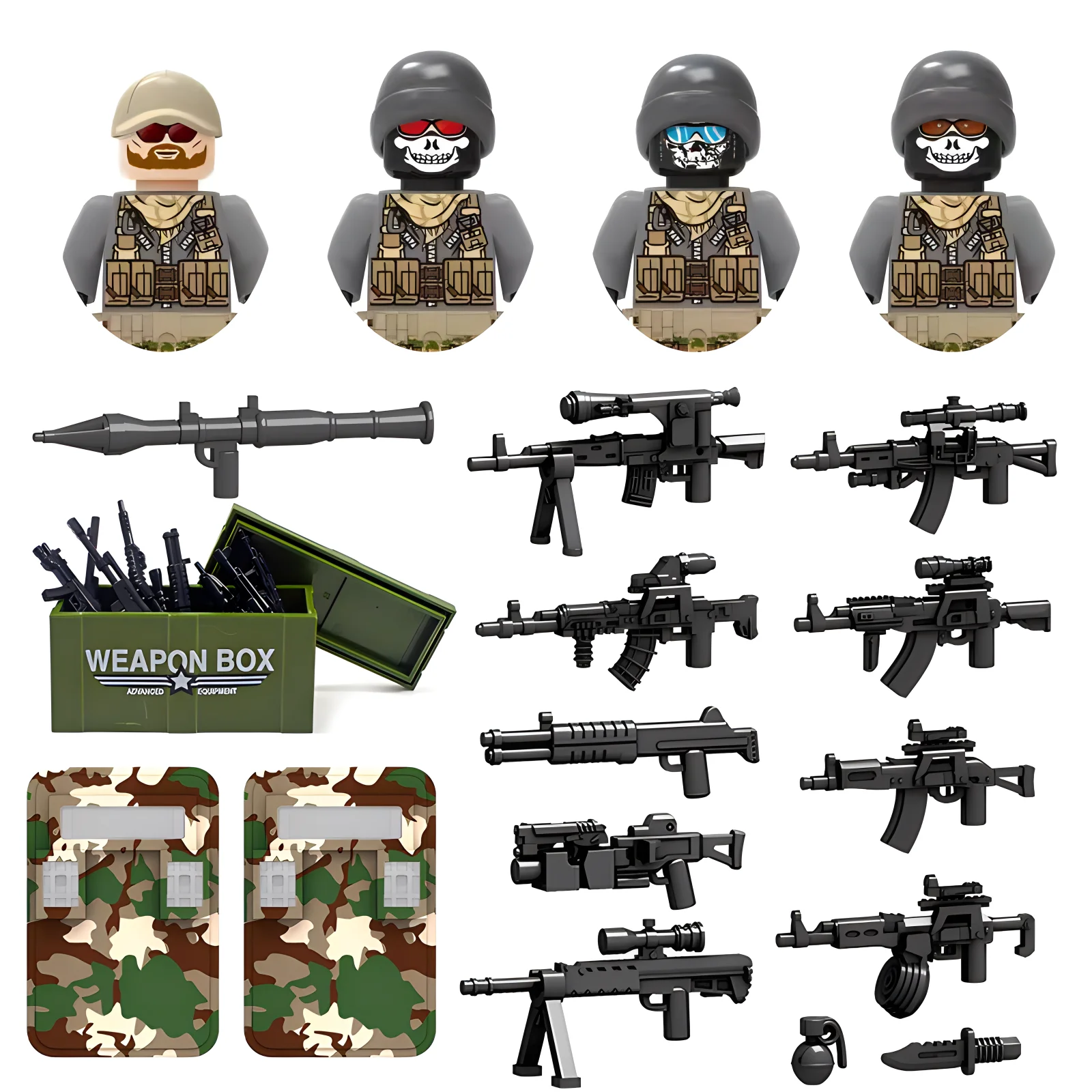 25/50/100/200Pcs Military Weapons Guns Mortar Special Forces Soldiers Gangster Army SWAT Building Blocks Figure Model Brick Toy