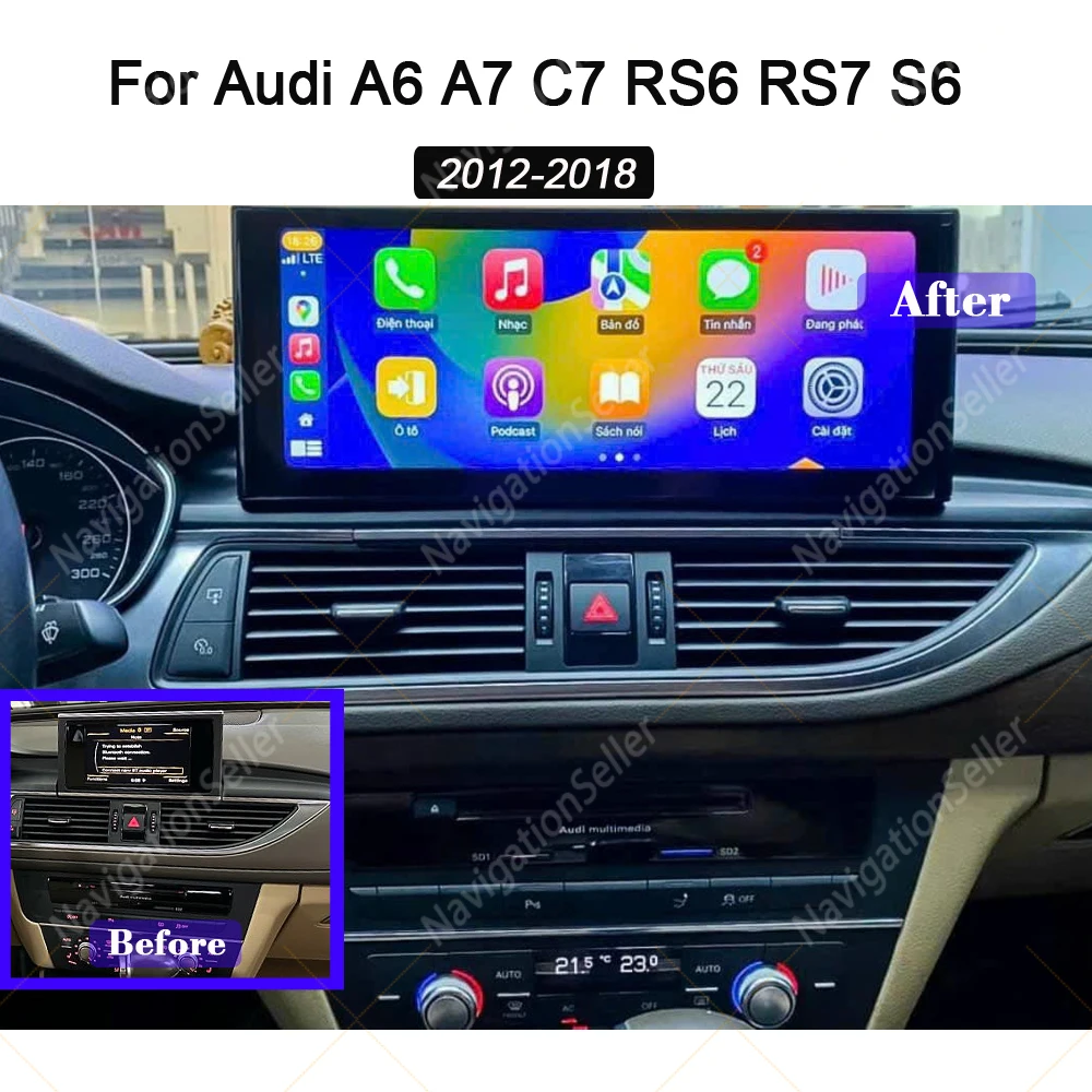 

Android 14 Carplay Car Multimedia Player For Audi A6 C7 A7 2012-2018 Touch Screen 4G Music Stereo GPS Navigation Auto Radio DAB
