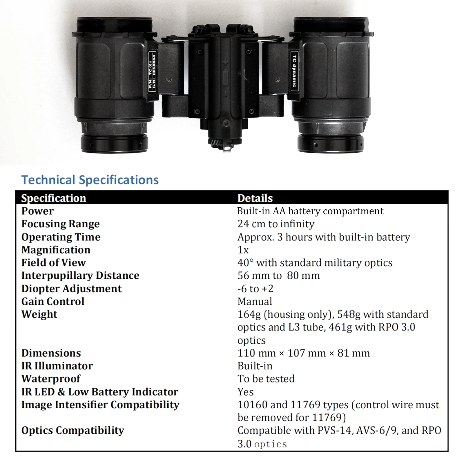 Tc-X1 Binocular Night Vision Device Housing