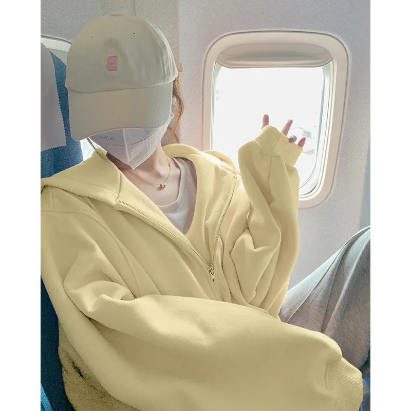 

JIAYAN 2025 Spring Oversized Sweatshirts Cotton Zip-up Hoodies Women's Hooded Jacket American Top Women's Early Autumn Coat