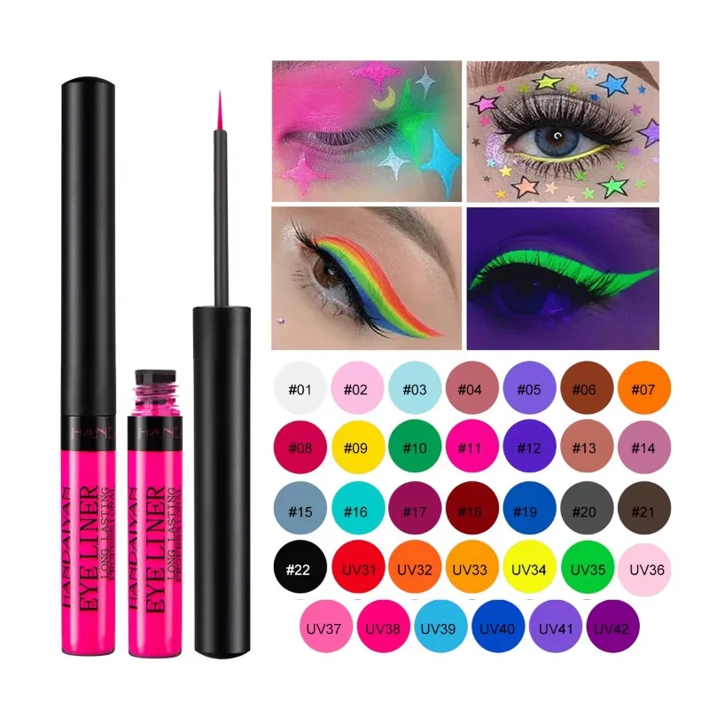 Eyeliner UV fluorescente liquido impermeabile rosa giallo nero blu rosso bianco opaco colorato eyeliner cosmetici per il trucco luminoso