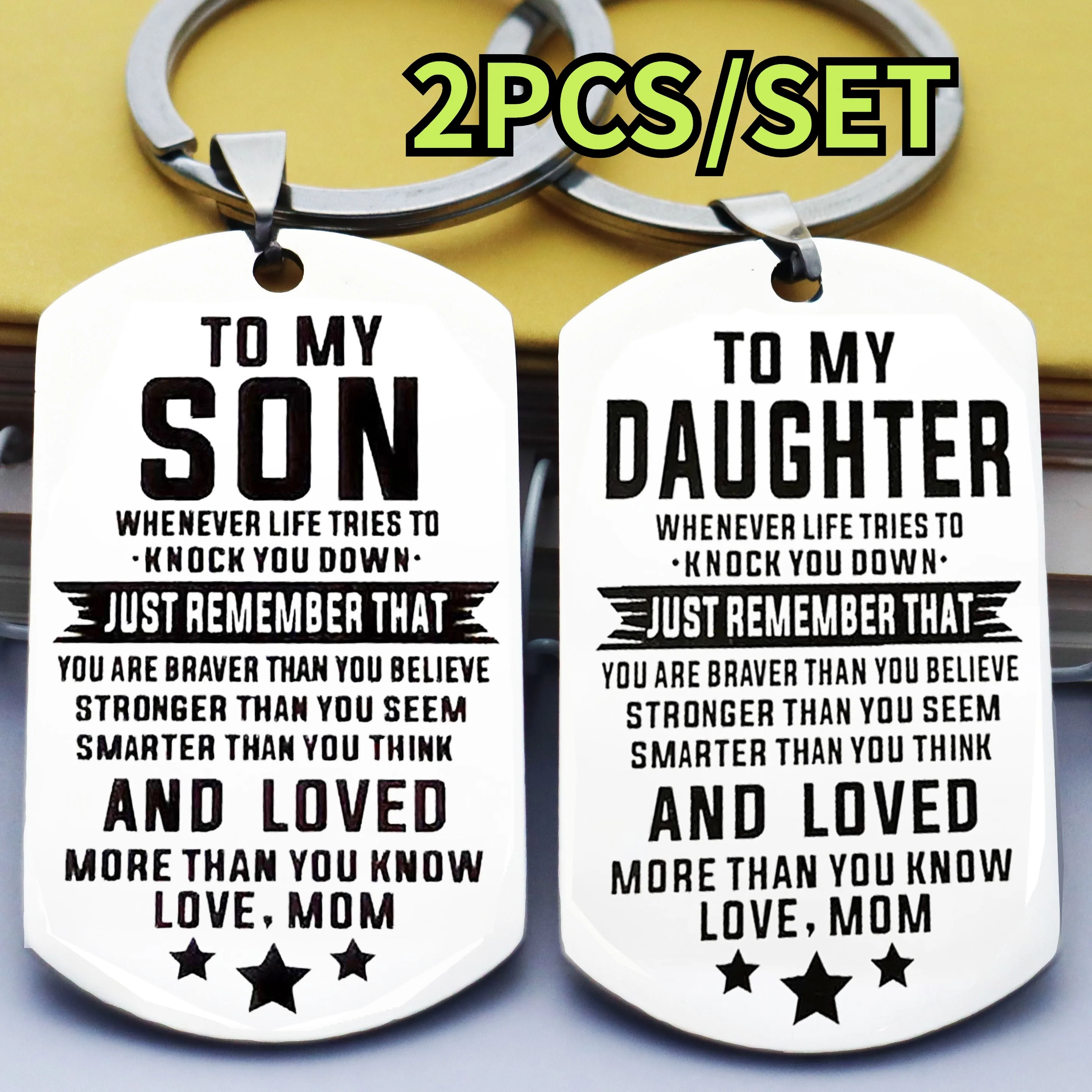 

2pcs Son Daughter Family Keychain From Dad Mom Pendant Vintage Stainless Steel Bag Keyring Ornament Bag Purse Charm Accessories