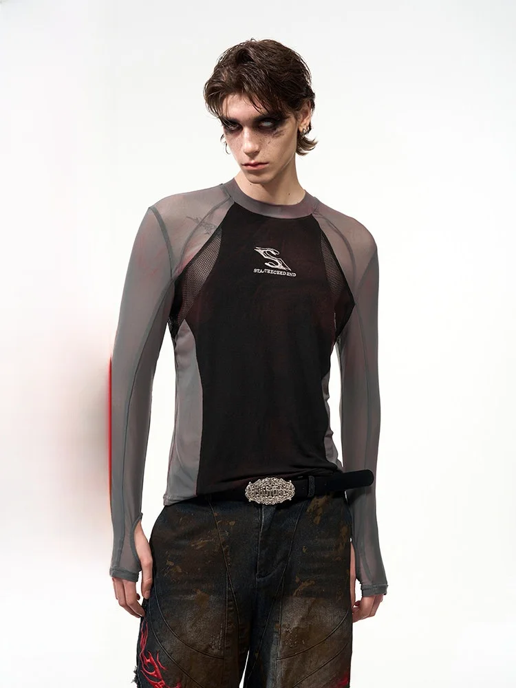 

See Original Men's Long Sve T-irt Me Splicing Tight Fit Breathable Summer Semi Transparent Faionable Base irt