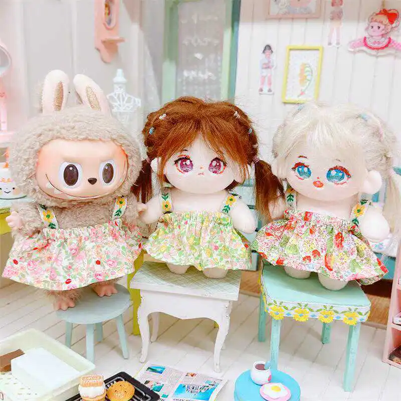 

10cm Kawaii Mini Idol Doll Clothes Cute Flower Skirt Dress Soft Stuffed Cotton Naked No Attribute Plush With Skeleton Doll Gifts