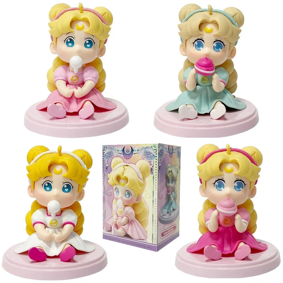 

10cm 4Pcs/Set Sailor Moon Anime Figure Kawaii Tsukino Usagi Action Figure Room Decorations Collection Model Doll Toys Kids Gift
