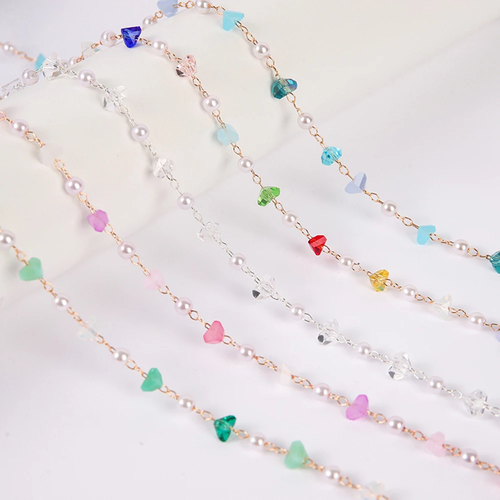 

1M/Lot 4mm Pearl&6mm Triangular Crystal Handmade Bracelets Necklaces Collarbone Chain Accessory For DIY Jewelry Making Materials