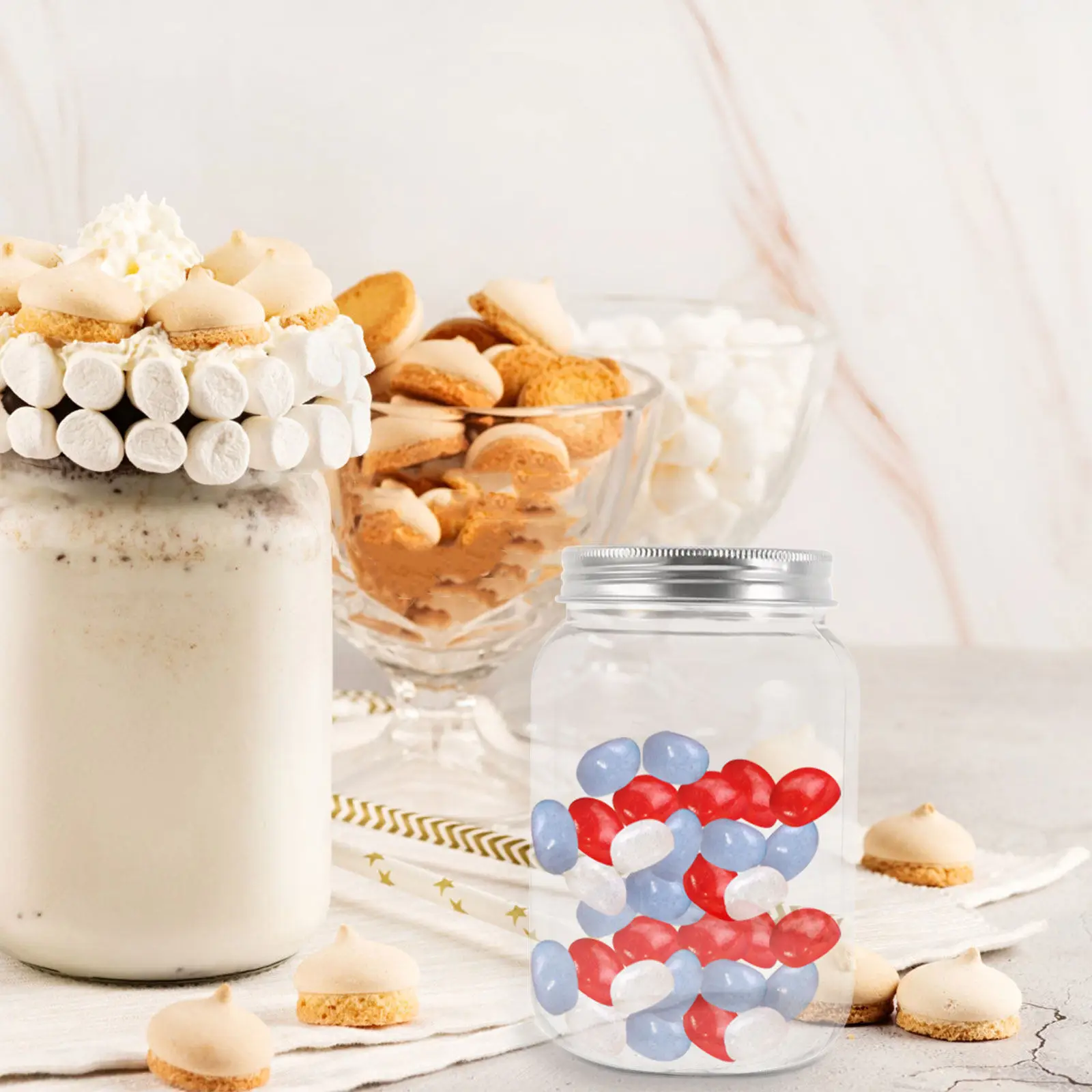 4Pcs Clear Plastic Jars with Airtight Aluminum Lids for Kitchen Storage Dry Food Snacks Candy Spices Pasta Sourdough view 2