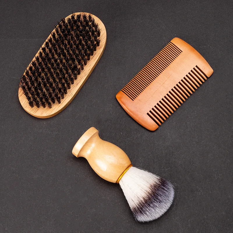 Brosse à barbe en poils de sanglier pour hommes, 3 pièces/ensemble, Portable, naturelle, pour le nettoyage du visage, outils de moustache