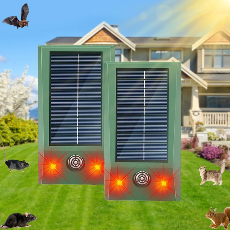Repellente Solare a Ultrasuoni per Animali da Esterno, Impermeabile con Luce Lampeggiante, Repellente per Topi per Giardino e Cortile, Controllo Paras